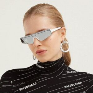 NEW Balenciaga BB0003S 002 White Silver Grey Mirrored Unisex Sunglasses
